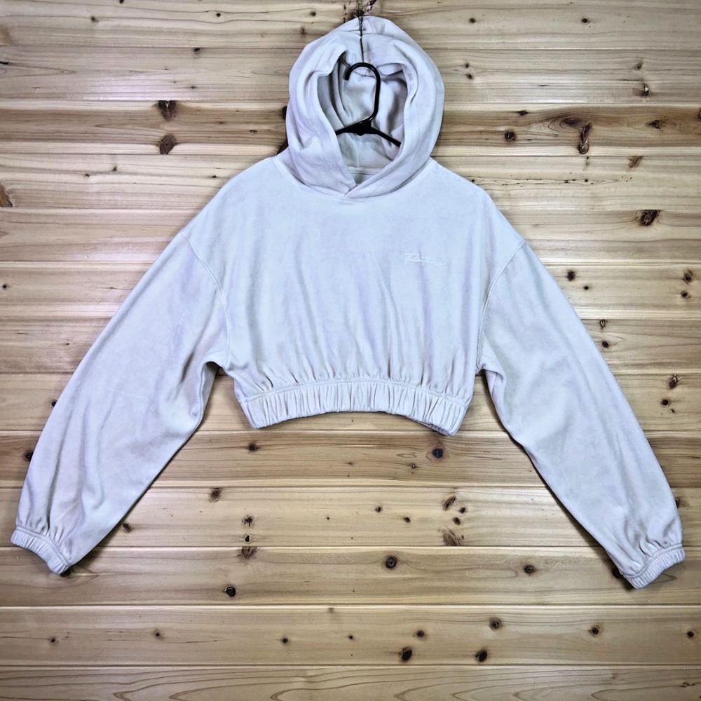 Talentless Hoodie Womens Small Cream Long Sleeve Hooded Crop Top Sweatshirt - Picture 2 of 9